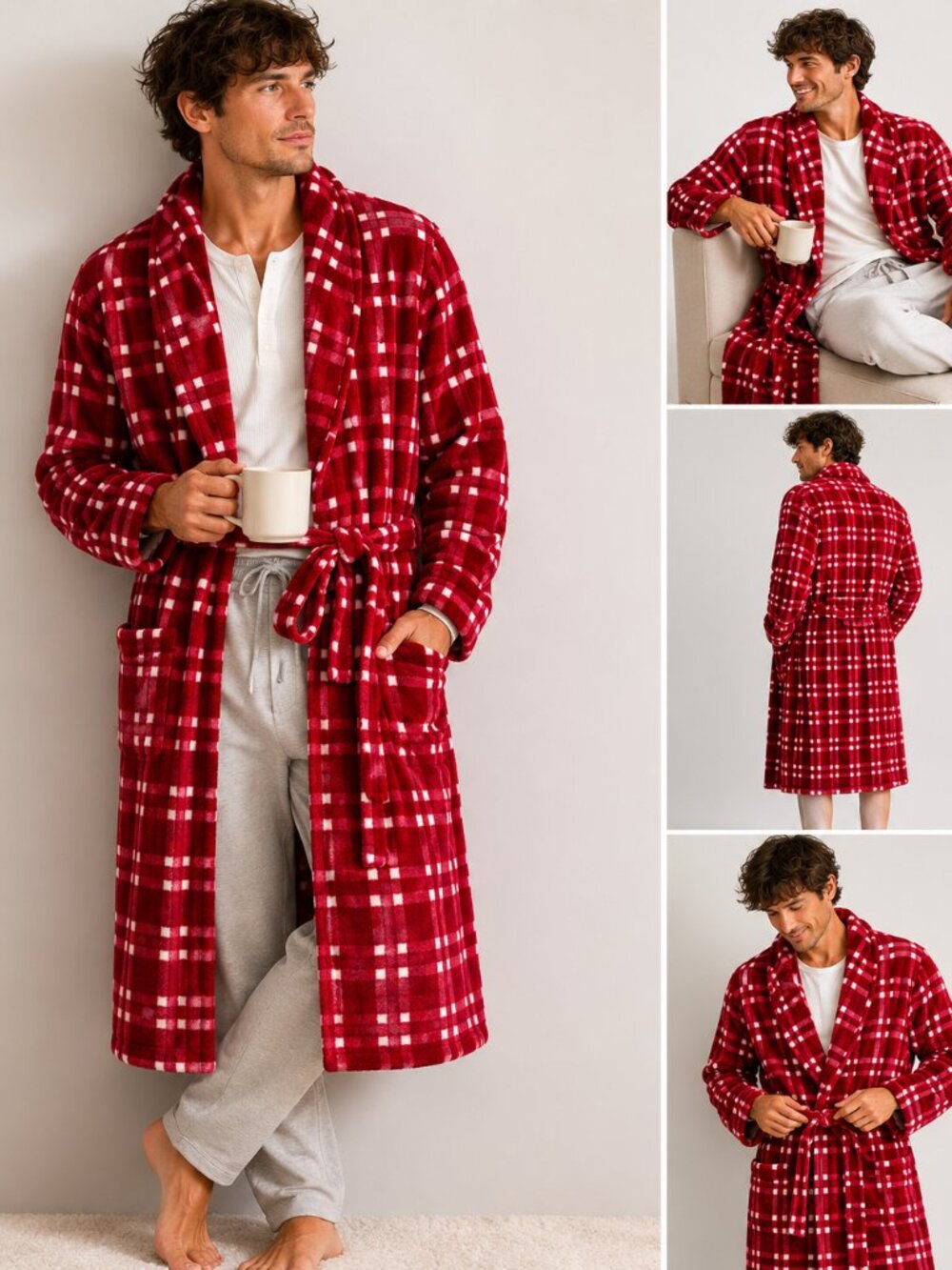 Goodfellow & Co Plaid Robe Red L XL Belted Lounge Robe NWT Men's